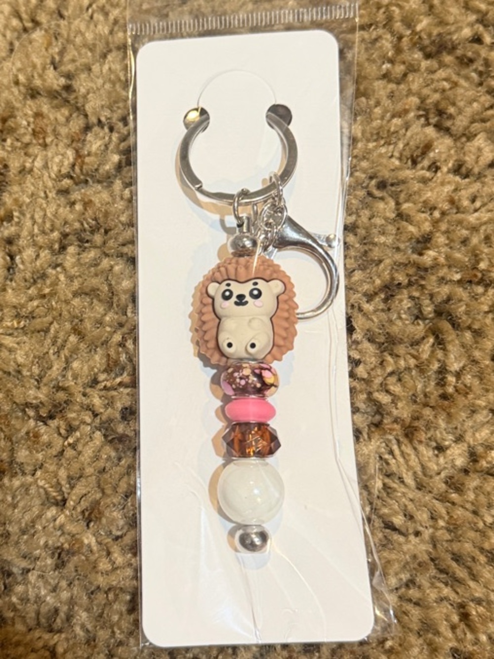 Cute Pink Hedgehog Beaded Keychain or Bag Charm